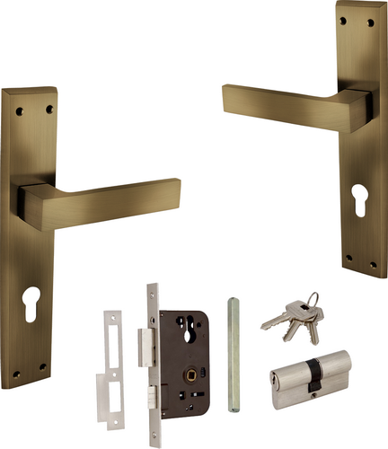 Indobrass KUONI Mortise Door Handle Set, Antique brass