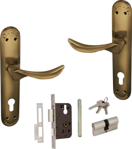 Indobrass GEMINI Mortise Door Handle Set, Antique brass