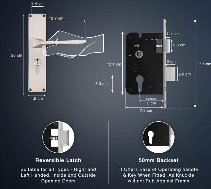 Godrej Mortise Door Lock Handle Set | 200mm NEH-17 1CK Europrofile | 5 Pin Brass Tumbler Mechanism | Satin Steel Finish