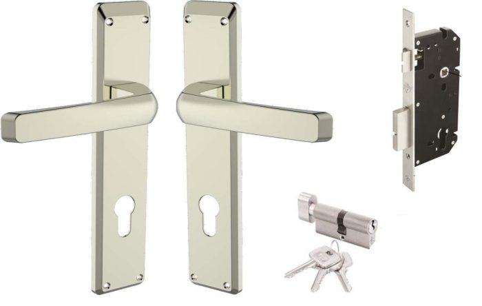Godrej Mortise Door Lock Handle Set | 200mm NEH-17 1CK Europrofile | 5 Pin Brass Tumbler Mechanism | Satin Steel Finish