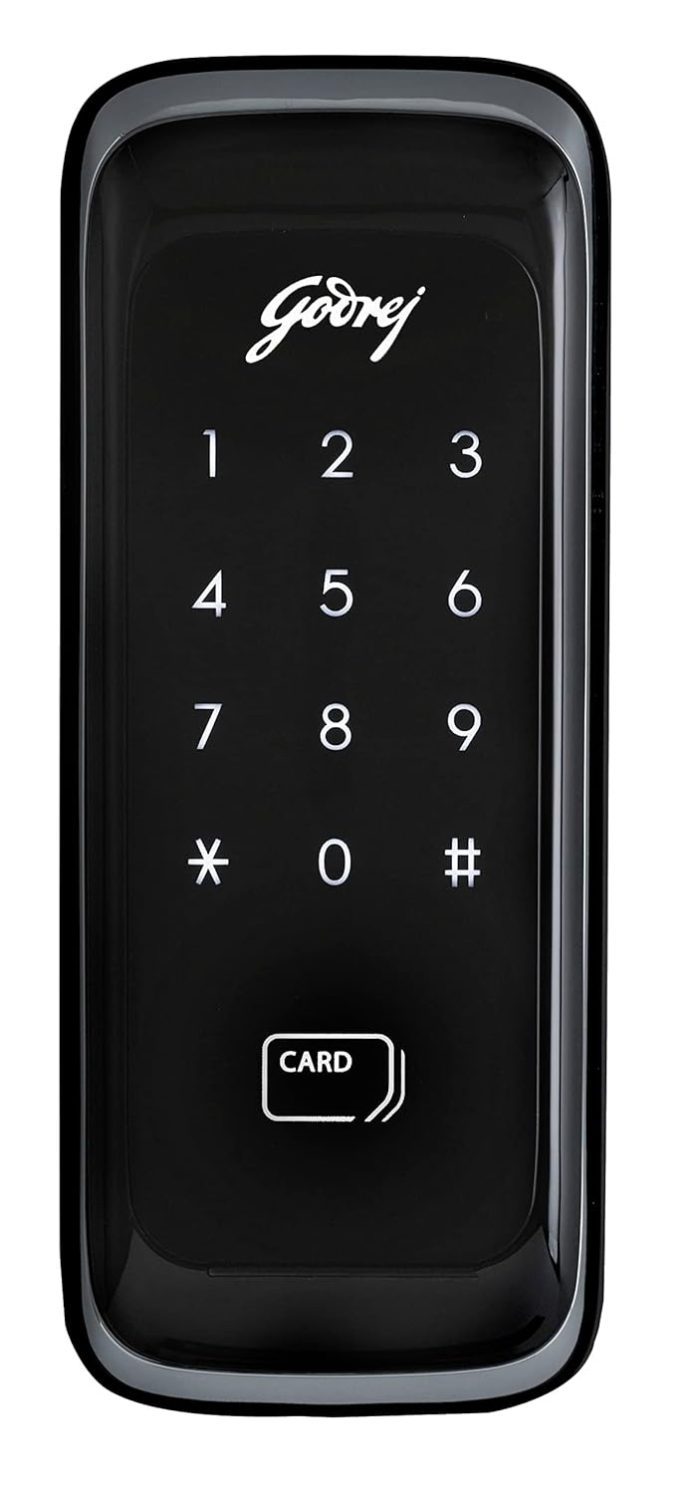 Godrej Advantis Rimtronic RF Smart Digital Lock for Wooden Door | 2 in 1 Access | PIN Access | RFID Card | Black - Price