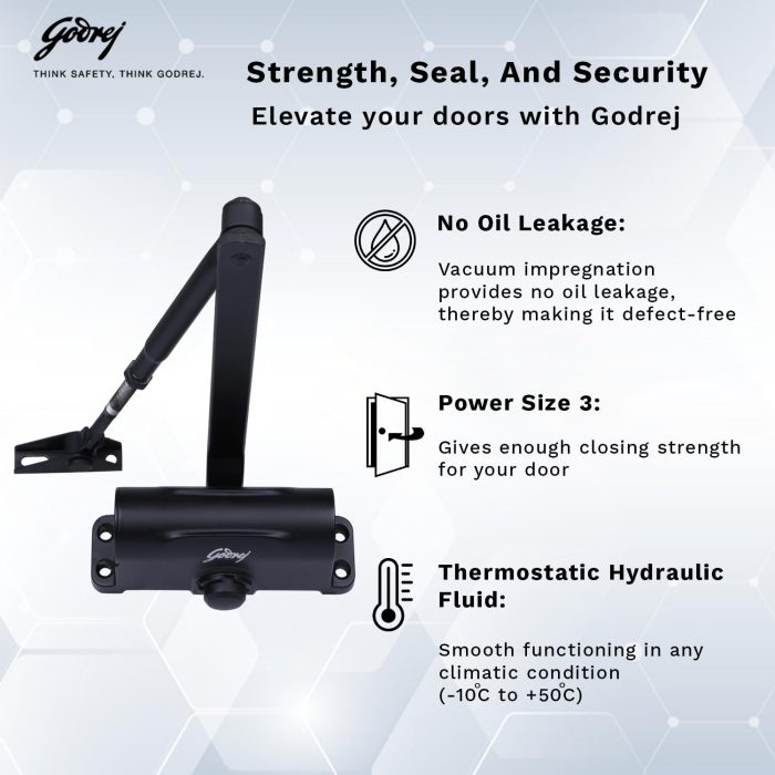 Godrej Hercules Aluminium Door Closer for Home & Office I Matte Black