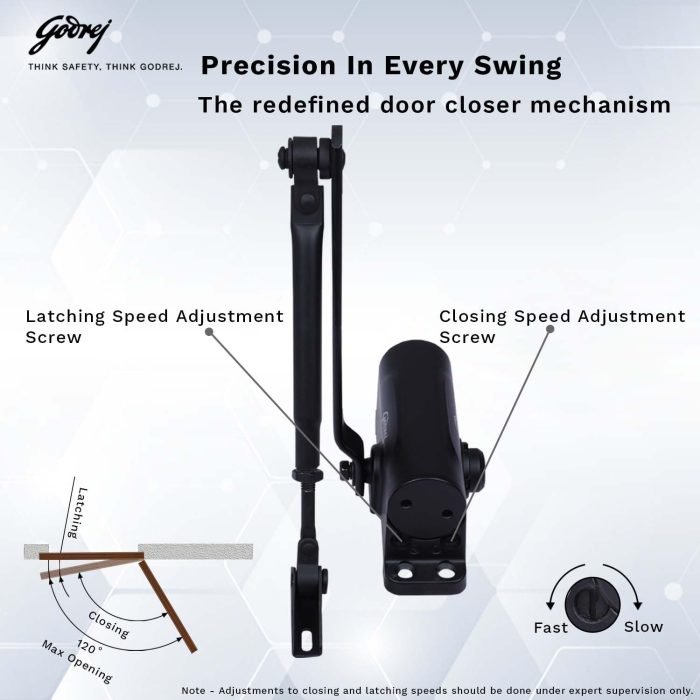 Godrej Hercules Aluminium Door Closer for Home & Office I Matte Black