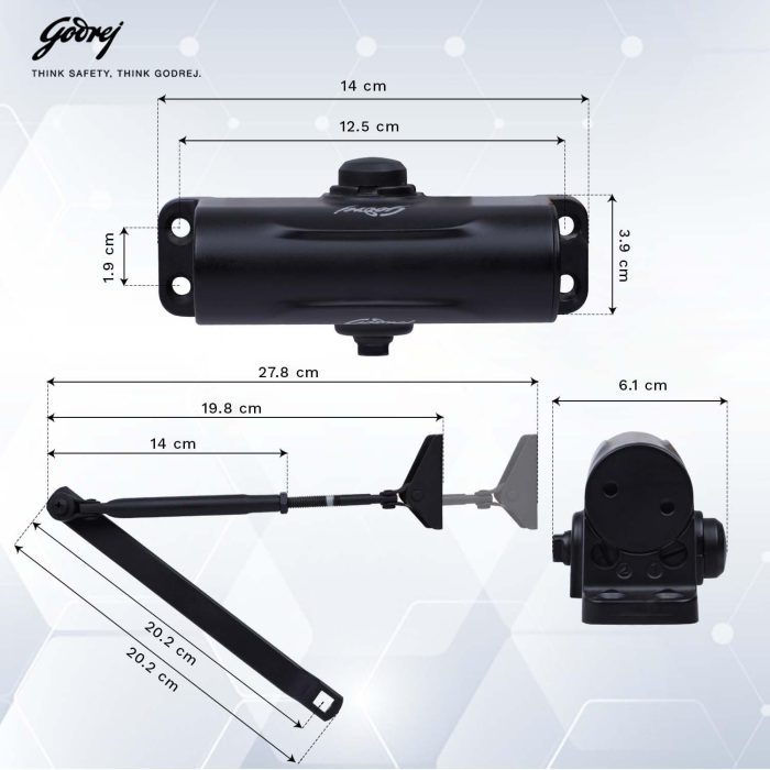Godrej Hercules Aluminium Door Closer for Home & Office I Matte Black
