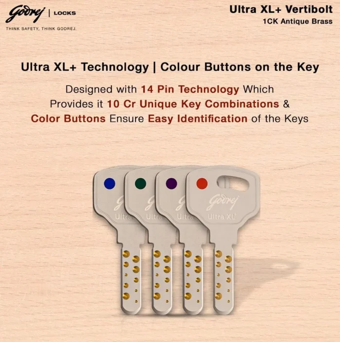 Godrej Ultra XL+ Vertibolt 1CK Door Lock Antique Brass