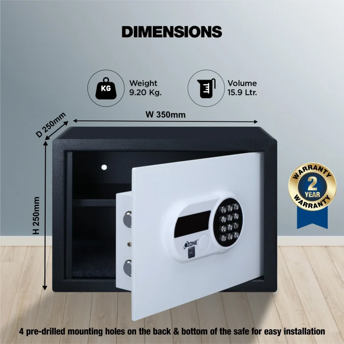 Ozone Aries | Digital Safe | 15.9 Litres - alloy steel electronic lock safe