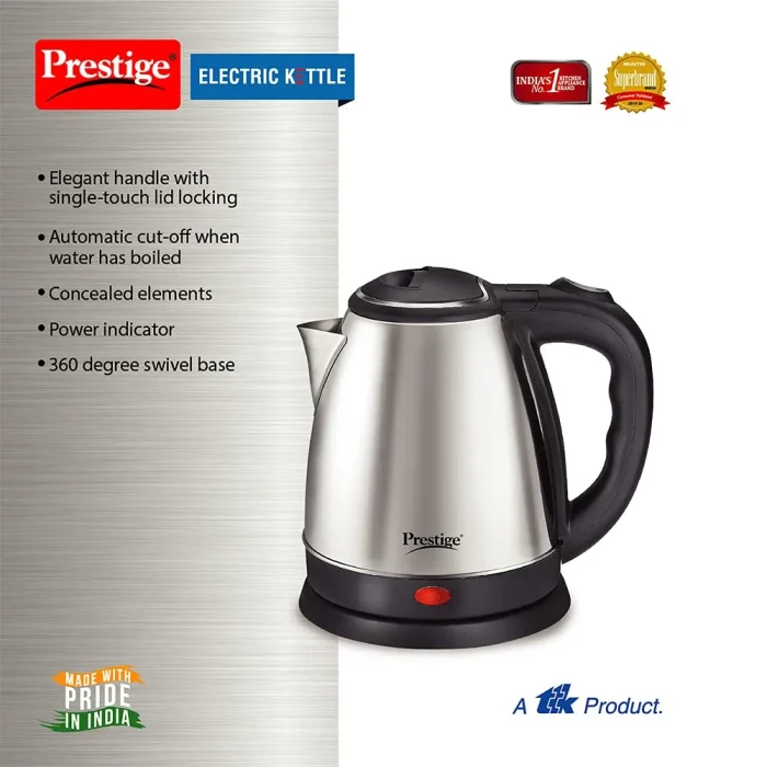 Prestige PKOSS Stainless Steel Electric Kettle 1500W, 1.8L (Silver)