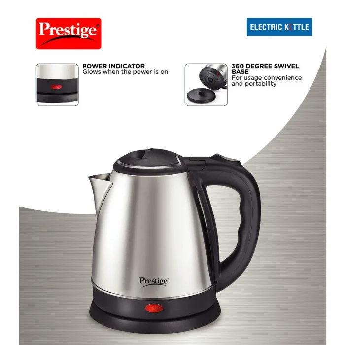 Prestige PKOSS Stainless Steel Electric Kettle 1500W, 1.8L (Silver)