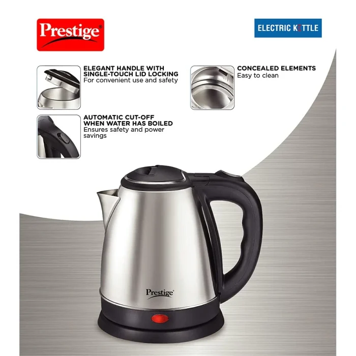 Prestige PKOSS Stainless Steel Electric Kettle 1500W, 1.8L (Silver)