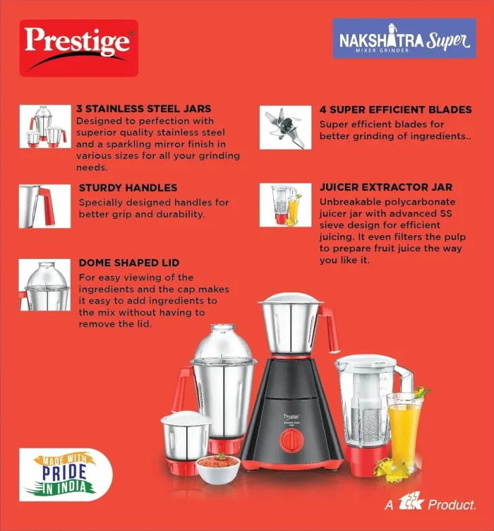 Prestige Nakshatra Super Mixer Grinder with 4 Jars